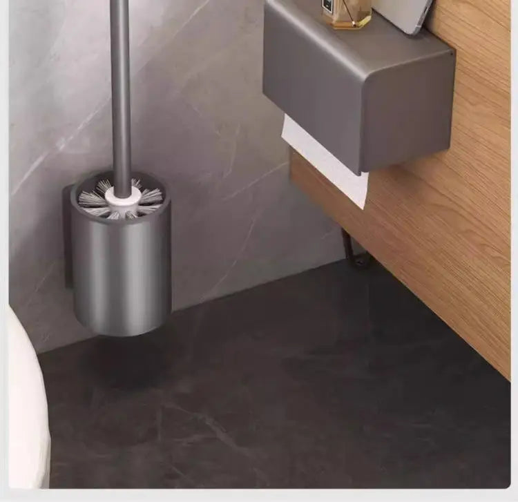 Toilet brush holder, no punching space aluminum wall-mounted toilet cleaning brush, easy to clean, toilet brush for bathroom