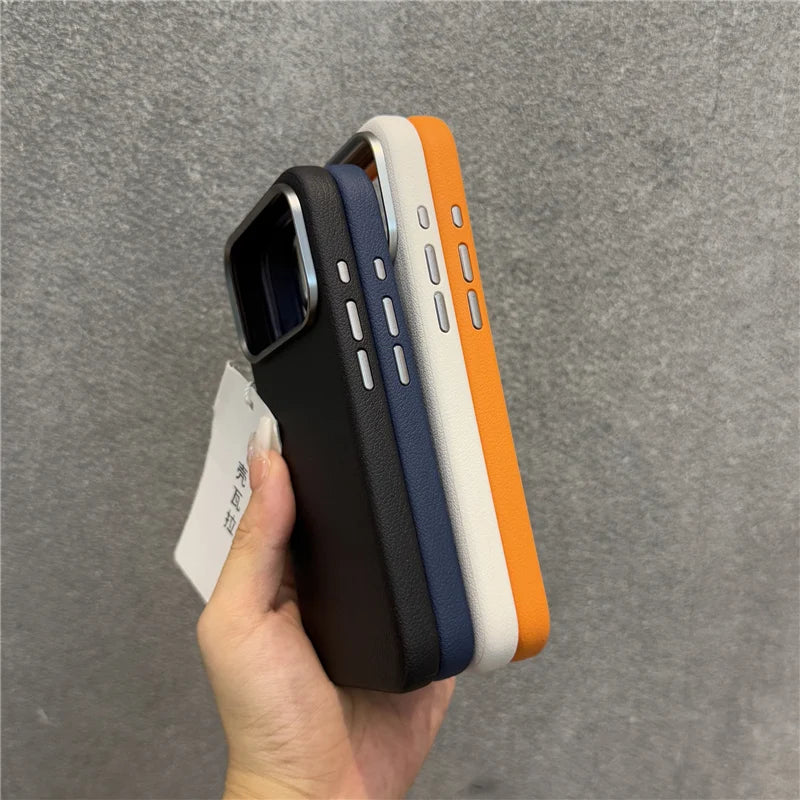 Luxury Solid Color PU Leather Magsafe Case For iPhone 17 Air 17Pro 17Pro Max Active Touch Camera Button Lens Protection Cover