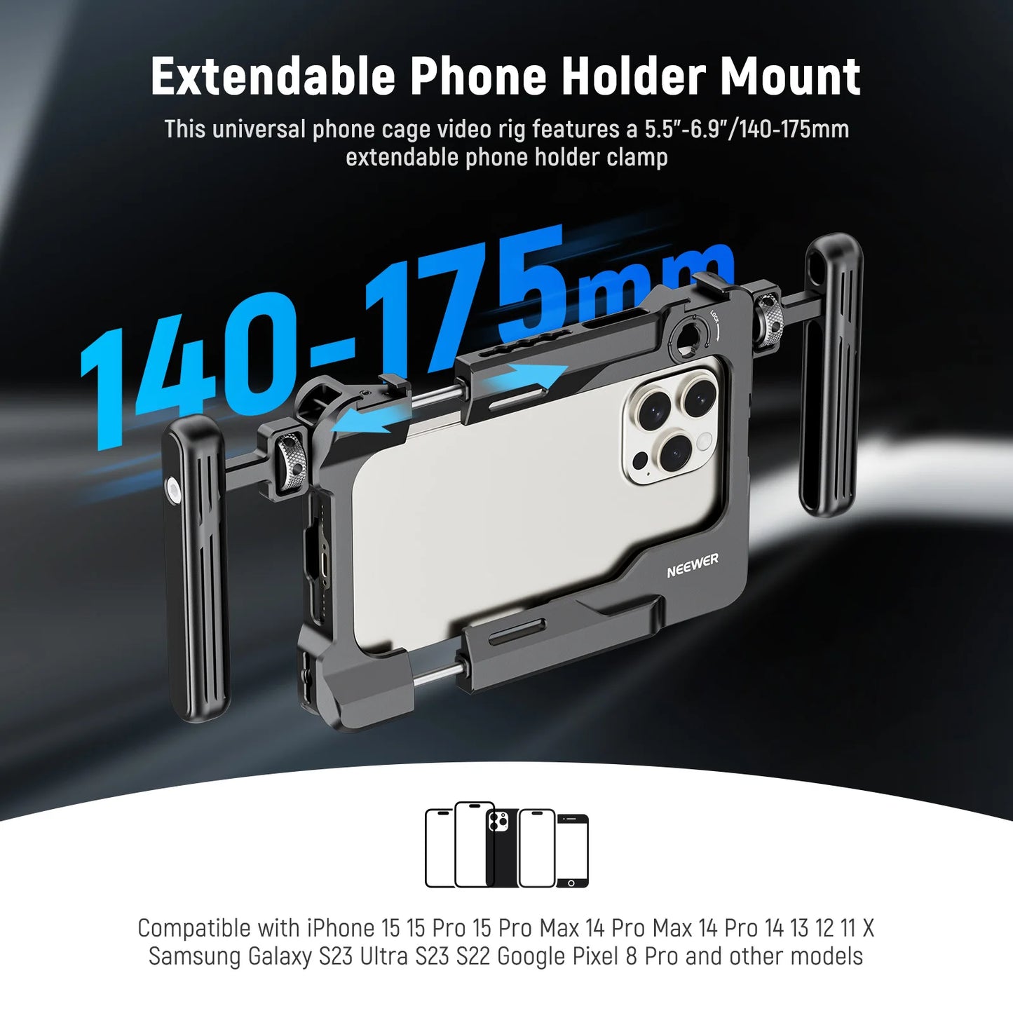 NEEWER Universal Smartphone Video Rig with Handles 67mm Filter Adapter Phone Cage for iPhone 14 13 15 Pro Max Samsung S23 Ultra