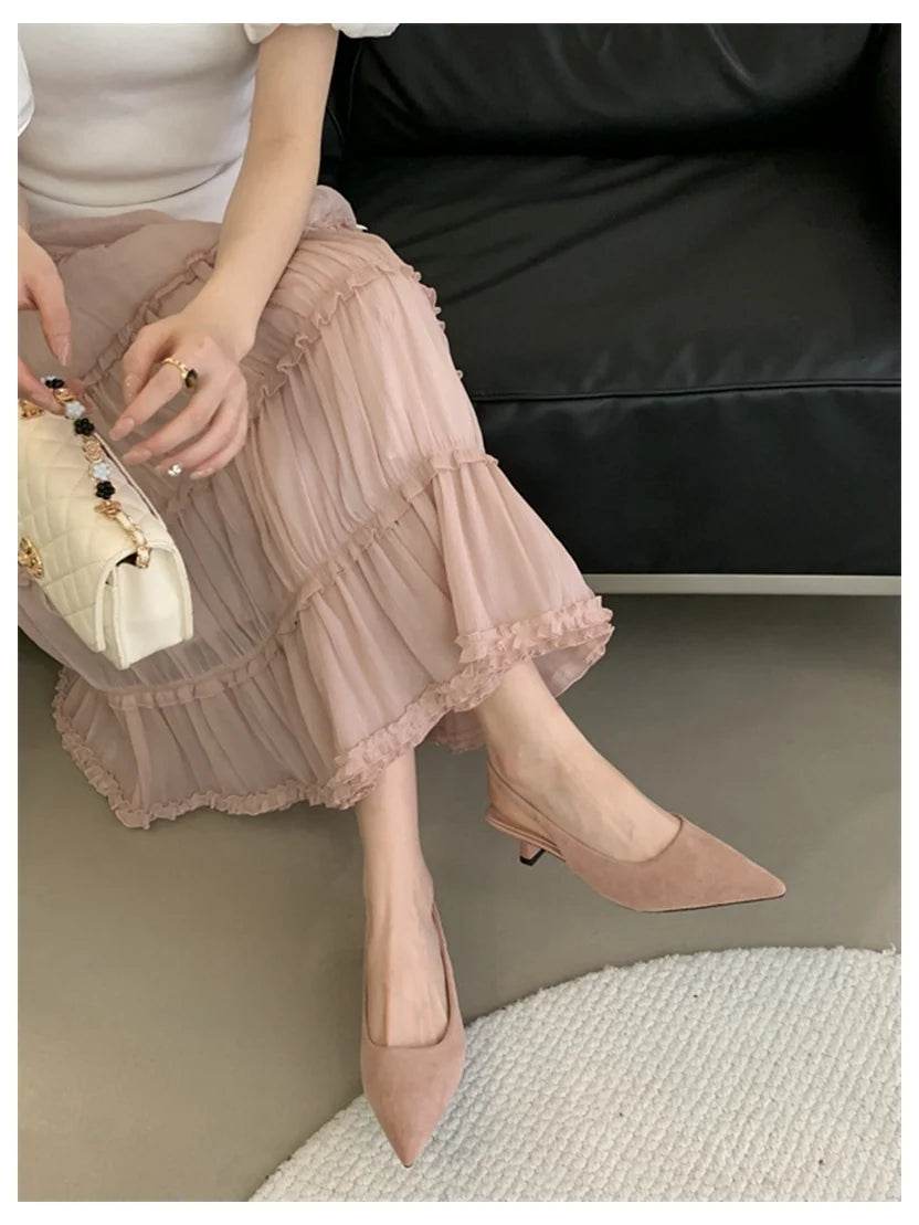 Fashion Brand Slingback Sandals Women Med Heels Pumps Elegant Pointed Toe Female Mules Dress Slides Sandalias Mujer Verano Mujer - AIAZ