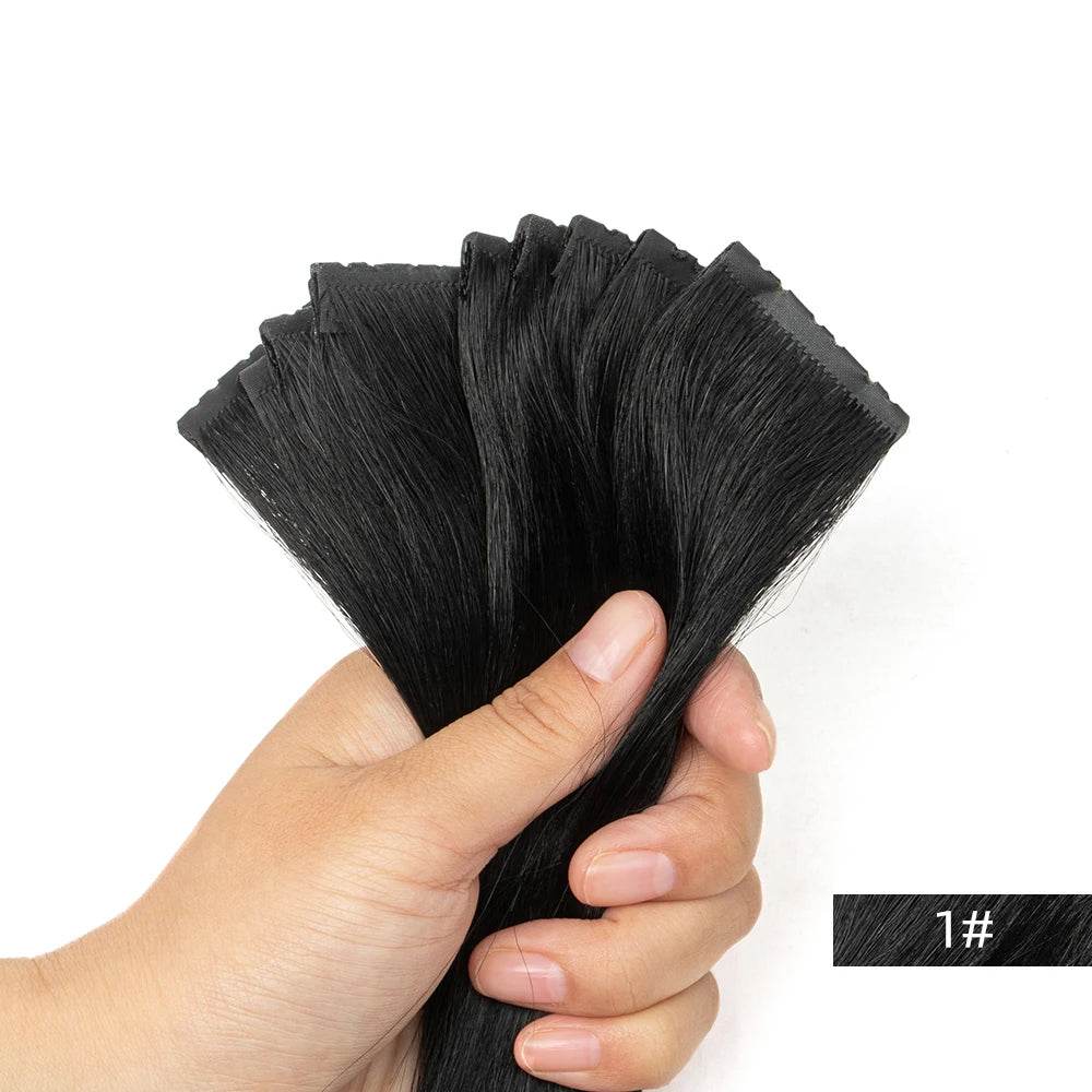 Invisible Twin Tabs Hair Extensions 12-24 inches PU Skin Tape cabelo humano 100 % natural Jet Black Micro Ring Weft Hair - AIAZ