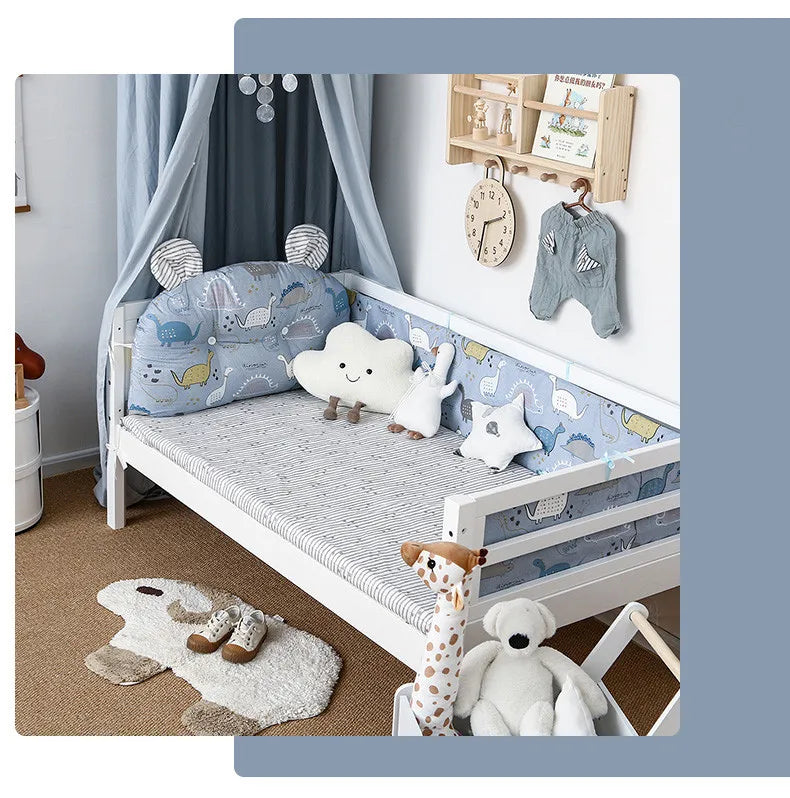 4Pcs Baby Bedding Set Cotton Cartoon Bear Head Crib Bed Protector Bumper Newborns Sheet Child Bed Baby Washable Cot Bedding Set