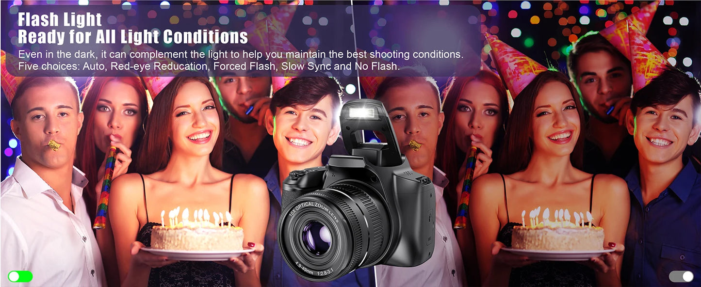 10X Optical Zoom Camera 64MP Digital DSLR Camera for Photography 4K HD Youtube Video Vlog Camcorder Auto Focus Webcam SLR Camera