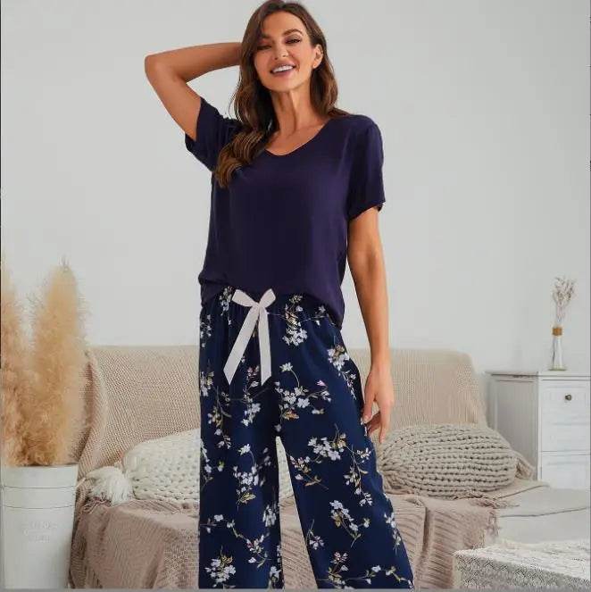 Breathable 2PCS Pajama Short Sleeve Printed Pijama Mujer Femme Loose Nightwear Suit Female Casual Homewear Pajama Set For Women - AIAZ