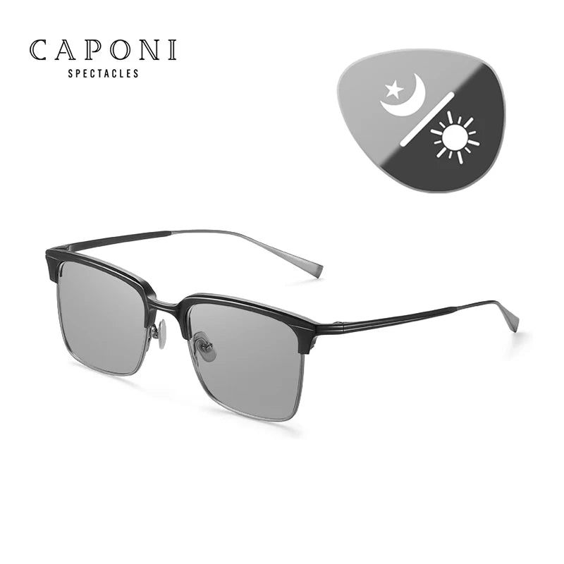 CAPONI Polarized Sunglasses For Men Fashion Pure Ttanium Eyewear Retro Trendy Brand Design Sun Glasses for Driving Shades BS1905