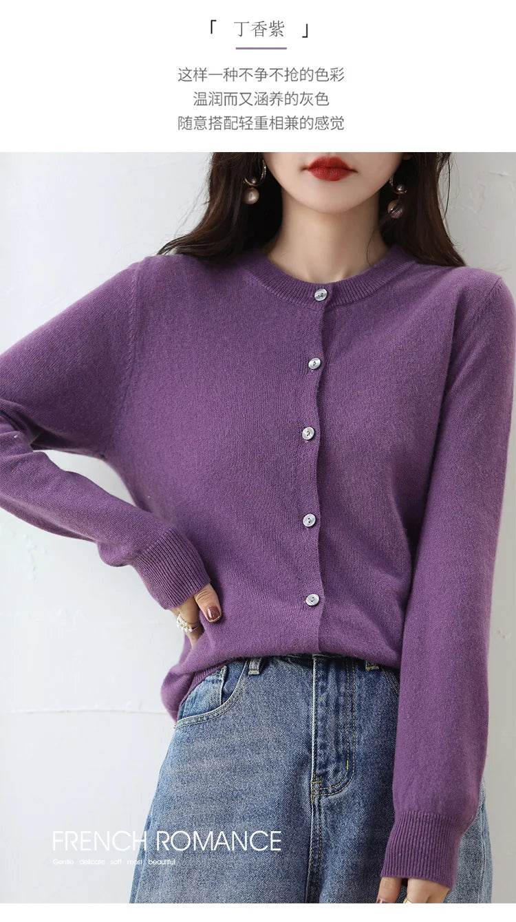 Knitted Cardigan Women's Sweater Autumn And Winter 2022 New Solid Color Coat Round Neck Short Long Sleeve Loose Korean Fashion - AIAZ