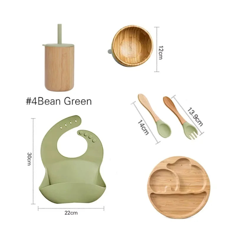 7pcs Silicone Baby Feeding Set Baby Feeding Supplies Kids Bamboo Dinnerware With Cup Children's Dishes Bowl Stuff Tableware Gift