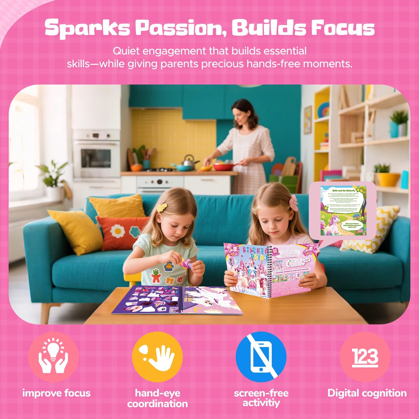 Montessori Sticker Puzzle Book With Story For Kids Educational Jigsaw Sticker Creative Games Children's Mosaic Toy Birthday Gift