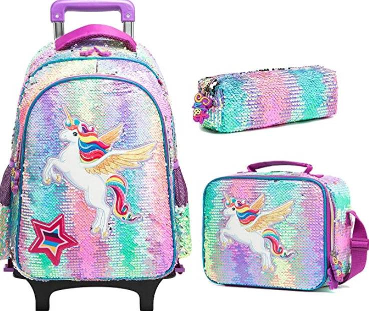 School Wheeled backpack Bag School bag with wheels Trolley Satchel bag Kids School Rolling backpack for girls School Trolley Bag - AIAZ