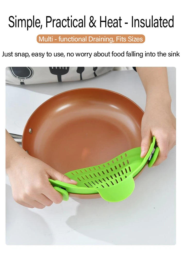 Adjustable Silicone Clip-On Kitchen Strainer for Pots Pans and Bowls Handheld Pasta Strainer Rice Strainer Kitchen Tools