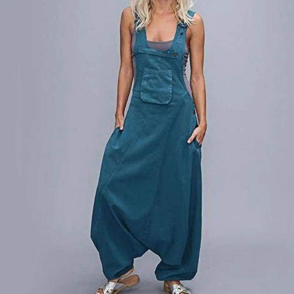 Women Summer Loose Thin Jumpsuits Harem Pants Wide Leg Pants Sleeveless Pockets Bib Jumpsuit Siamese Trousers Large Size S-5XL - AIAZ