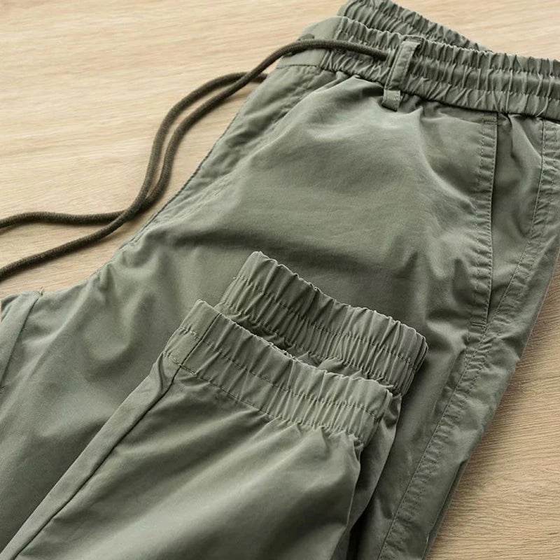 Trendy Men Pants Soft Fabric Multi Pockets Elastic Waist Spring Summer Cargo Pants Wear-resistant Jogger Trousers Simple Clothes - AIAZ