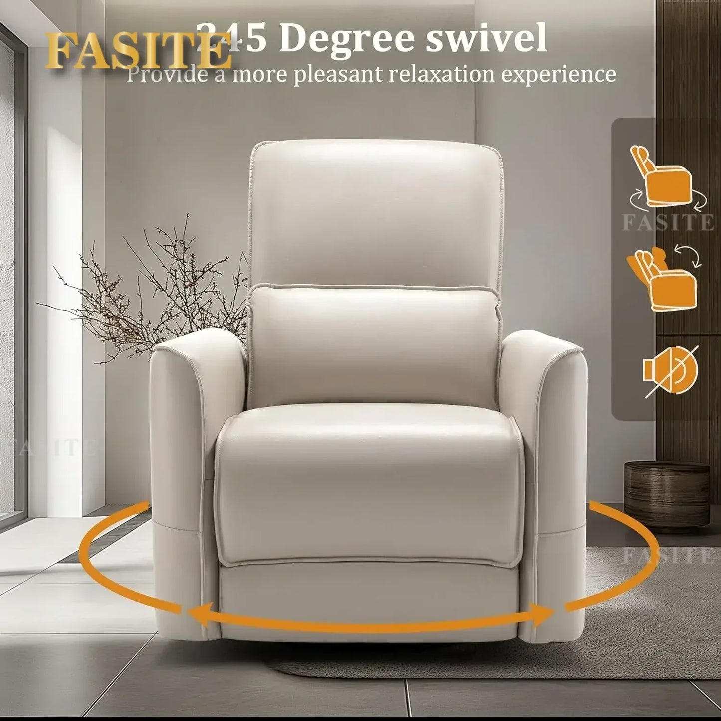 Nordic Minimalist Electric Swivel Recliner Chair, Power Rocker, Glider Nursery,Rocking of Faux Leather