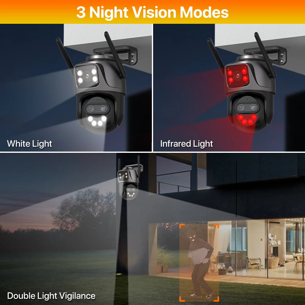 IP Camera 6K 9MP HD WiFi Outdoor Camera 8x Zoom Three Lens Dual Screen Home Security PTZ Camera 6MP Video Surveillance iCSee
