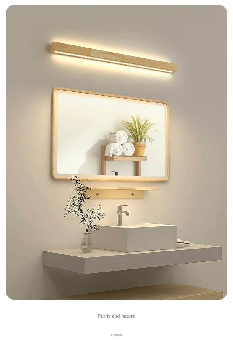 Simple Solid Wood Wall Lamp LED Long Strip Lamp Living Room Background Wall Corridor Balcony Bedroom Bedside Lighting Decoration