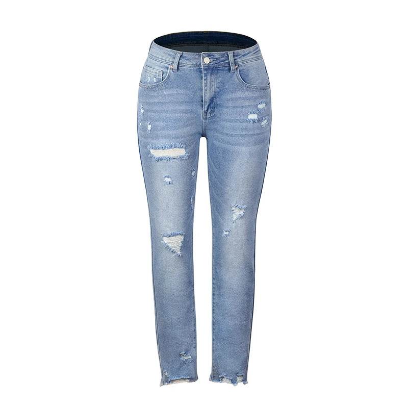 Stretch Women's Jeans 2023 Trend Blue Hight Waist Ripped Casual Fashion Streetwear Denim Pencil Pants - AIAZ