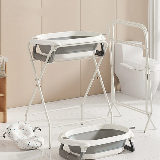 Collapsible Baby Bath & Folding Stand With Ergonomic Infant Cushion for Newborns & Toddlers - Complete Bathing Station