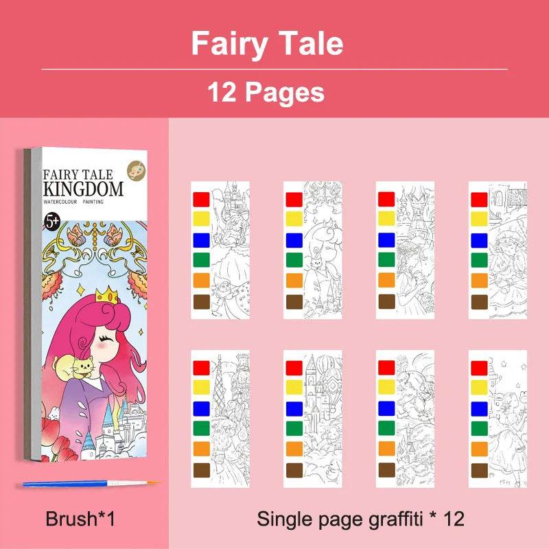 12Pages Coloring Books Portable Watercolor Painting Book Graffiti Picture Books Painting Drawing Toys For Children Gift - AIAZ