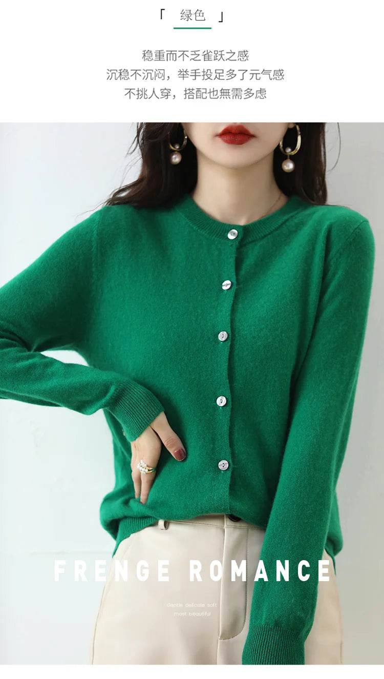 Knitted Cardigan Women's Sweater Autumn And Winter 2022 New Solid Color Coat Round Neck Short Long Sleeve Loose Korean Fashion - AIAZ