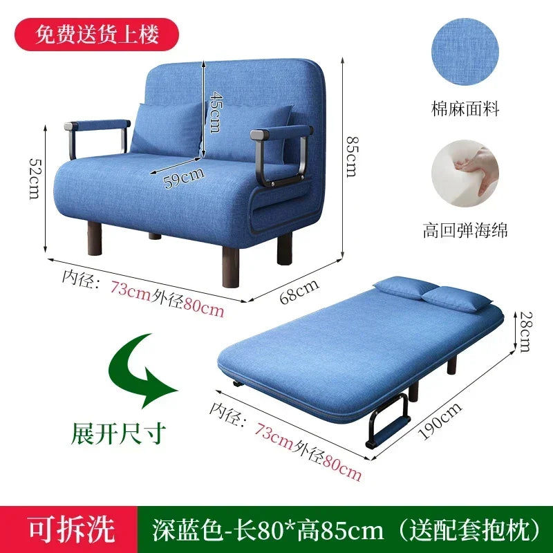 Modern Simple Foldable Sofa Bed Multi-functional Internet Celebrity Living Room Double Push Retractable Sofa Home Furniture