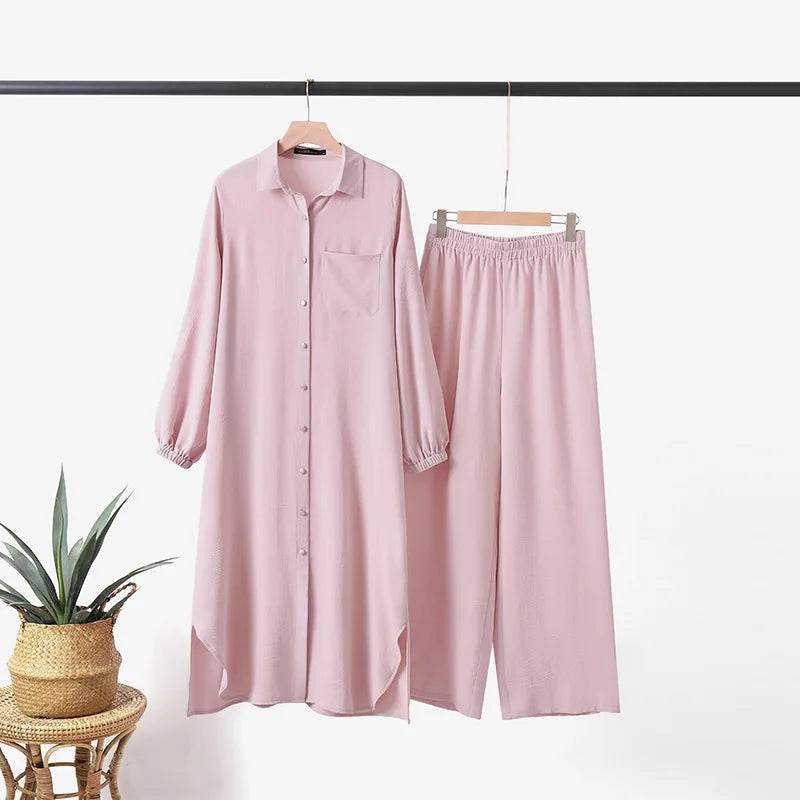 Casual Sets of Clothes for Muslim Woman Fashion Mushroom Button Long Sleeves Pants Suits for Female New Spring and Autumn 2023 - AIAZ