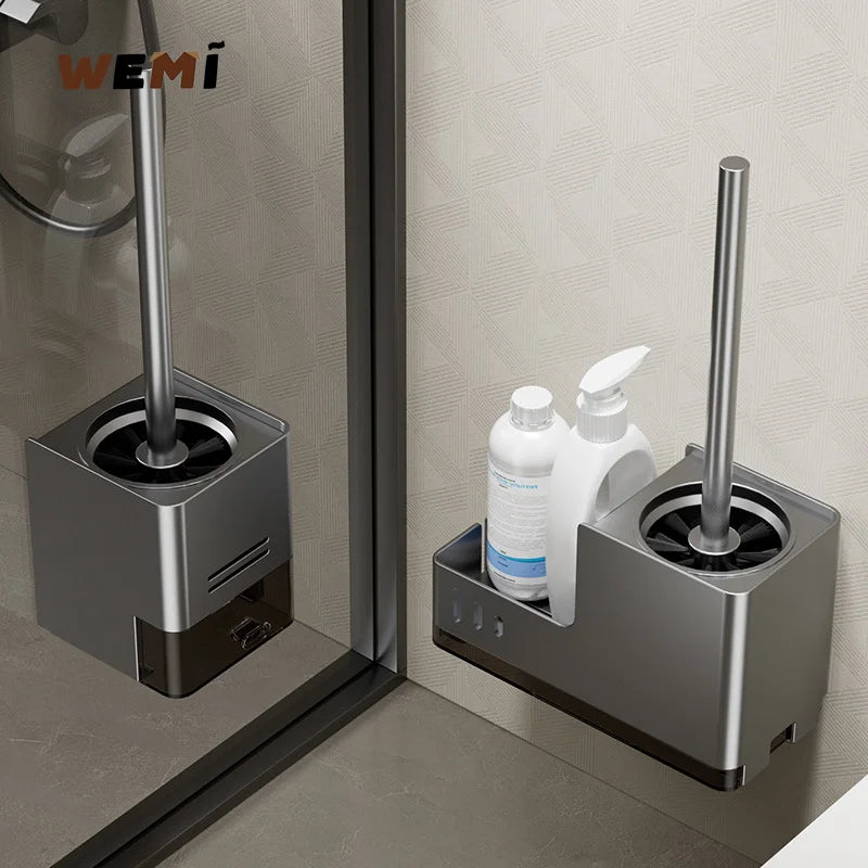 Bathroom Toilet Brush Holder Cleaning Tools Space Aluminum Wall Mounted No Drill Vertical Toilet Brush Bathroom Accessories