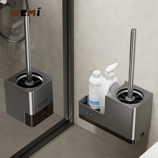 Bathroom Toilet Brush Holder Cleaning Tools Space Aluminum Wall Mounted No Drill Vertical Toilet Brush Bathroom Accessories