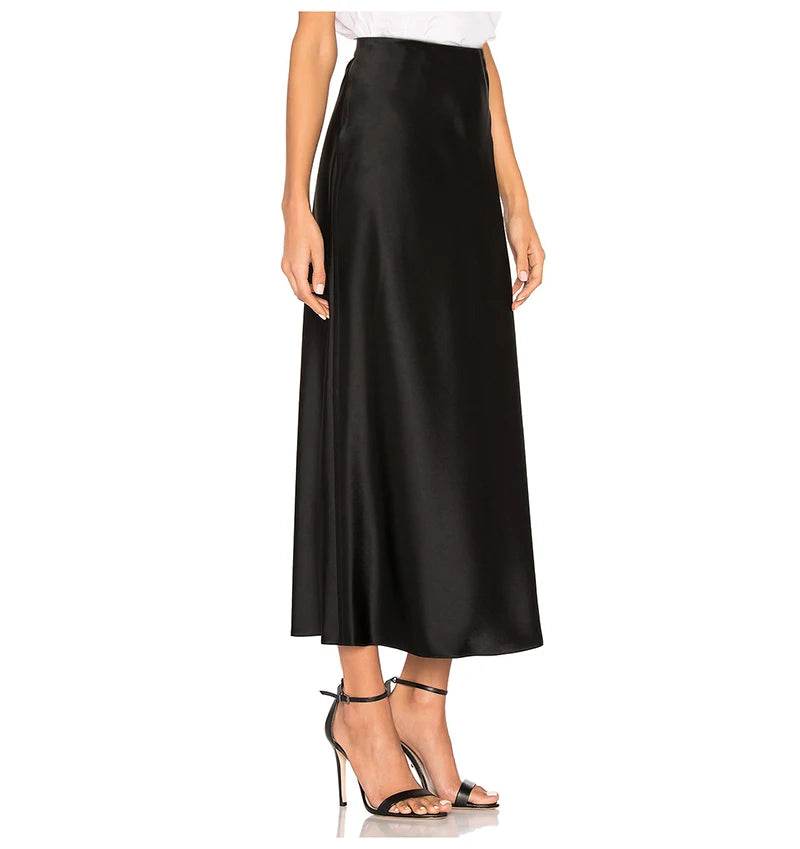 Long Satin Skirts For Women Summer High Quality Skirt With Slit On The Side Silk Elegant Black Maxi Luxury Women's Skirts 2025 - AIAZ