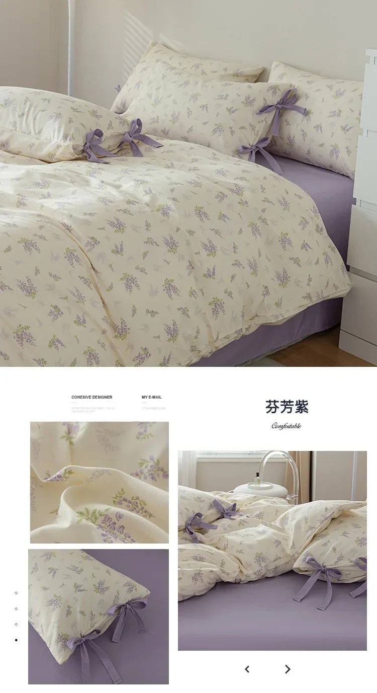 100% Cotton Bedding Set Flower Style Duvet Cover with Pillow Case Single Bedding Set Skincare Sheet Set
