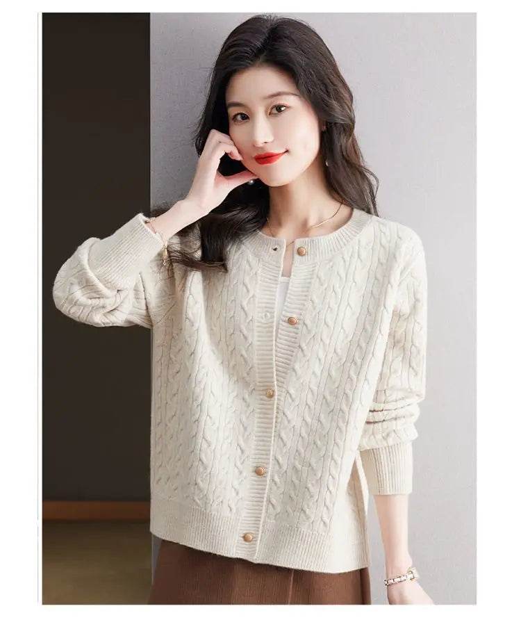 Knitted Cardigan Women's Short Spring Autumn New Top Round Neck Loose Fashionable Sweater Casual Jacket - AIAZ