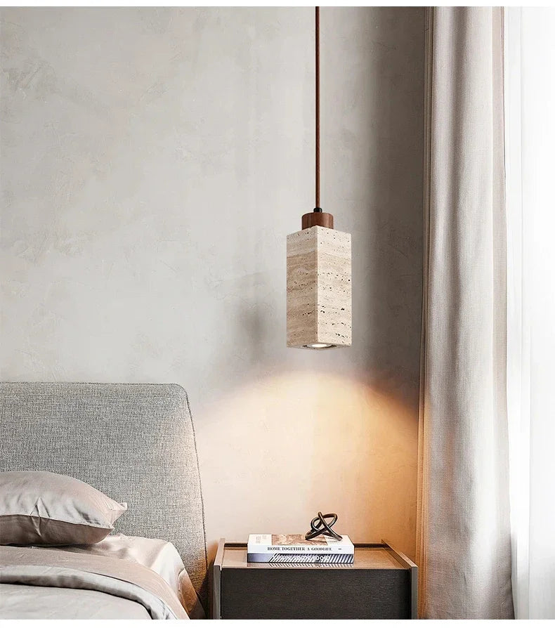 Japanese Wabi Sabi Yellow Marble Chandelier Creative Restaurant Dining Desk Bar Bedroom Pendant Lamp Homestay Art Decor Lighting