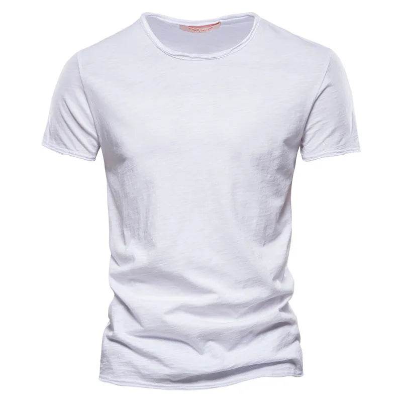 Men's T Shirt Pure Color Round Collar Short Sleeved Tops Tees High Quality Cotton Men T-Shirt Fashion Slim Man T Shirt For Men - AIAZ