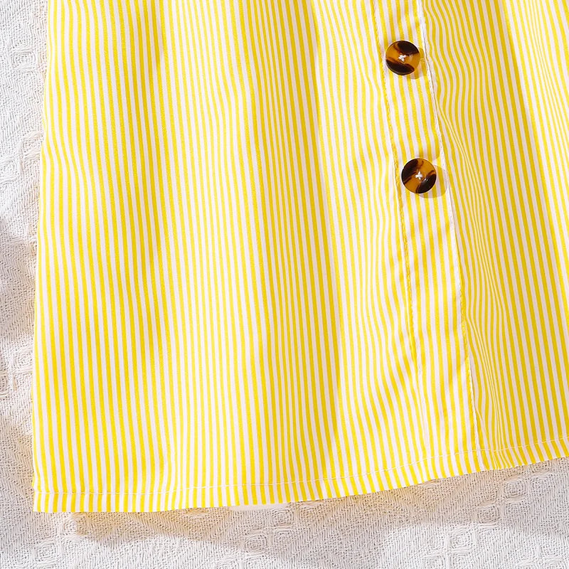 Girl Dress Summer New Light Blue Stripe Ruffled Sleeveless V-Neck Dress Elegant Cute Daily Casual Vacation Preppy Style Outifits