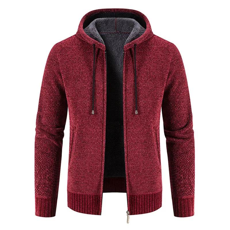 2025 New Winter Mens Sweaters Outwear Hooded Fleece Cardigan Men Knitted Warm Sweatercoat Solid Casual Hooded Sweater Jacket Man - AIAZ