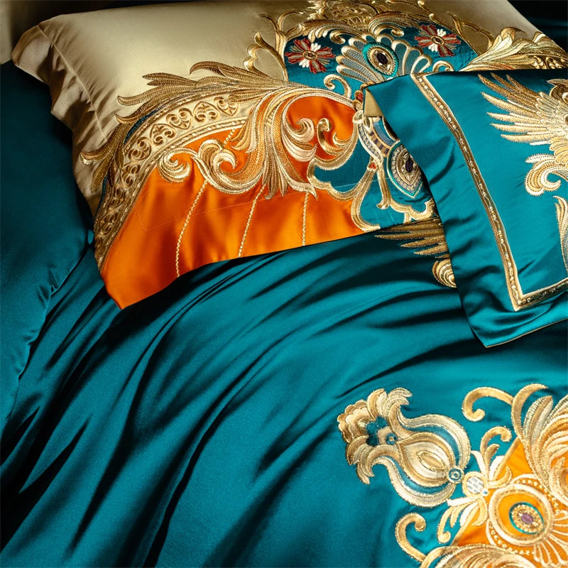 4/6/9Pcs Gorgeous European Palace Style Royal Embroidery Bedding Set Brocade Egyptian Cotton Duvet Cover Bed Sheet Pillowcases
