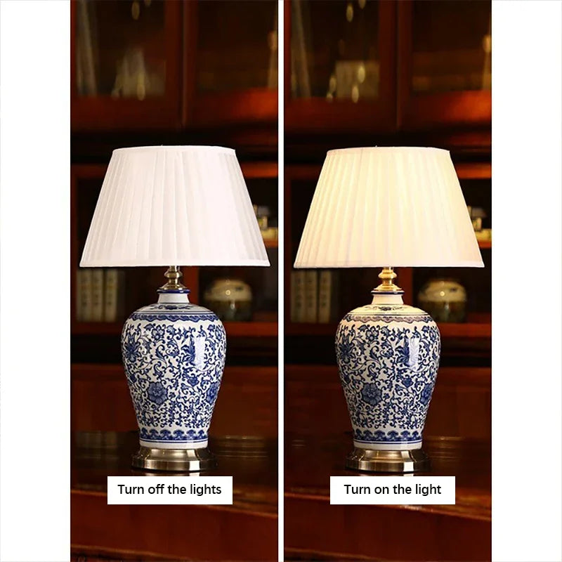ANITA Modern Ceramics Table Lamps LED Dimming Chinese Blue And White Porcelain Desk Light for Home Living Room Bedroom
