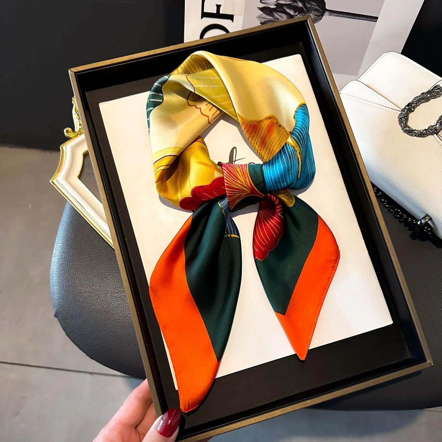 Luxury Chain Print Small Square Scarf Simulated Silk Thin Neck Scarf Fashion Sunscreen Headscarf For Women 70x70cm - AIAZ