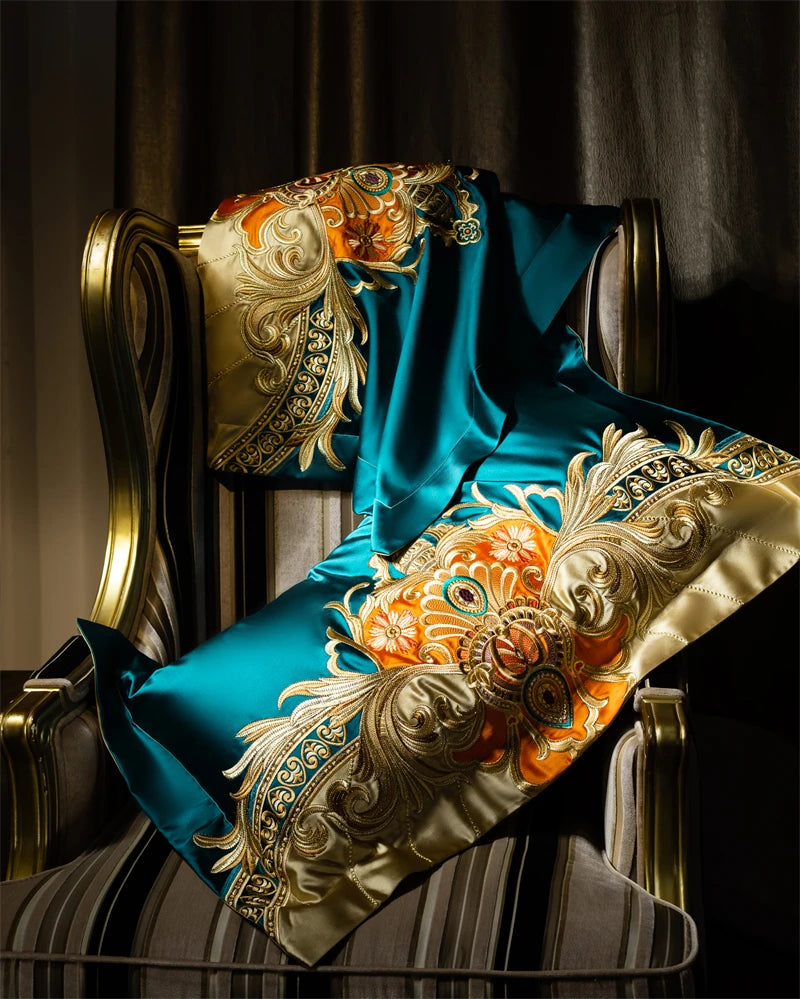 4/6/9Pcs Gorgeous European Palace Style Royal Embroidery Bedding Set Brocade Egyptian Cotton Duvet Cover Bed Sheet Pillowcases
