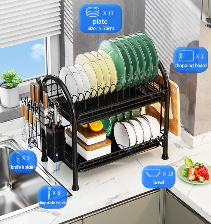 Kitchen Dish Storage Rack Countertop Water Filter Drying Bowl Basket Chopsticks Plate Storage Drain Bowl Shelf