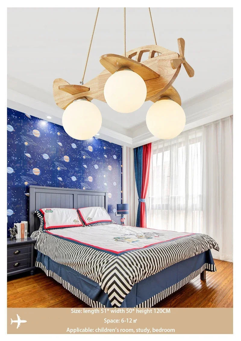 Wooden Handmade Aircraft Hanging Pendant Lights For Bedroom Children Room Decor Suspension Lamps Excluding Light Bulbs