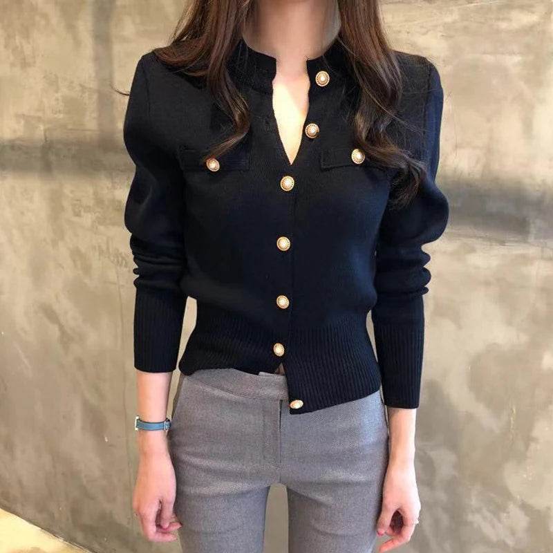2025 Autumn Long Sleeve Fashion Women Cardigans Sweater Knitted Coat Short Casual Single Breasted Korean Slim Chic Ladies Tops - AIAZ