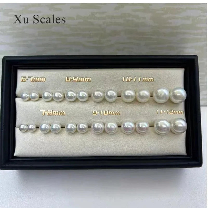 Super Bright Round White Fresh Water Natural AK Pearl Small Bulb Mirror Earrings S925 Sterling Silver Basic Simple Commuting