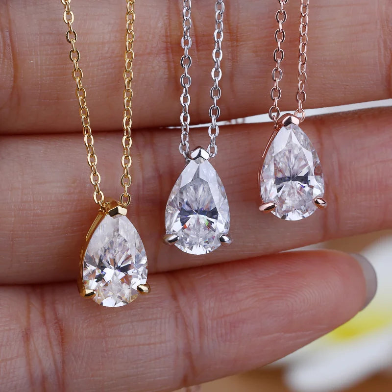 1-5CT Pear Cut D VVS1 Moissanite Necklace 100% S925 Silver 18k Gold Plated Single Diamond Women's Pendant Necklace Fine Jewelry