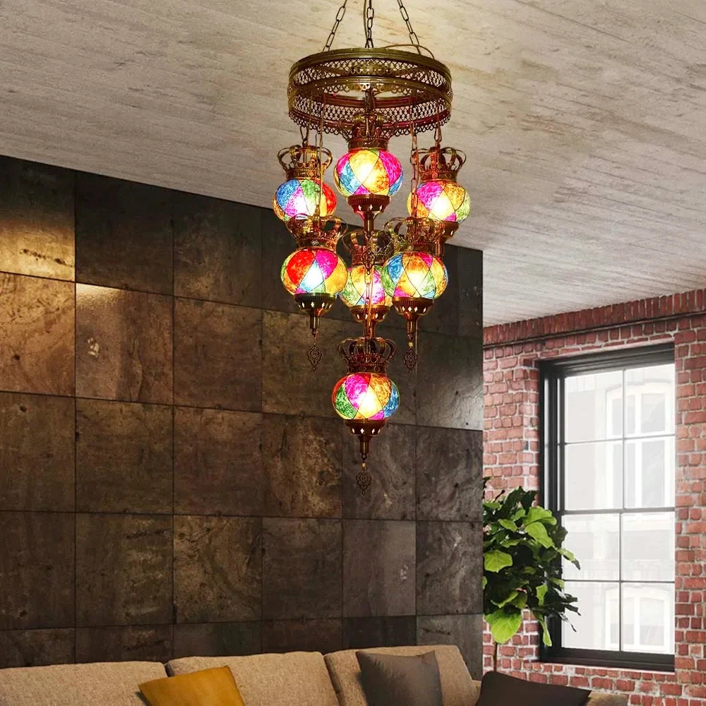Artpad Turkish Mosaic Chandelier Ceiling Moroccan Living Room Bedroom Colorful Glass Chandelier Lamp Lighting