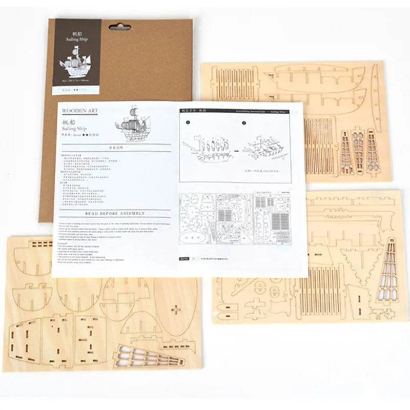 Diy 3d wooden puzzle for Assembly Puzzle Laser Cutting Sailing Ship Biplane Steam Locomotive Train Toy diy Kit for adults Child - AIAZ