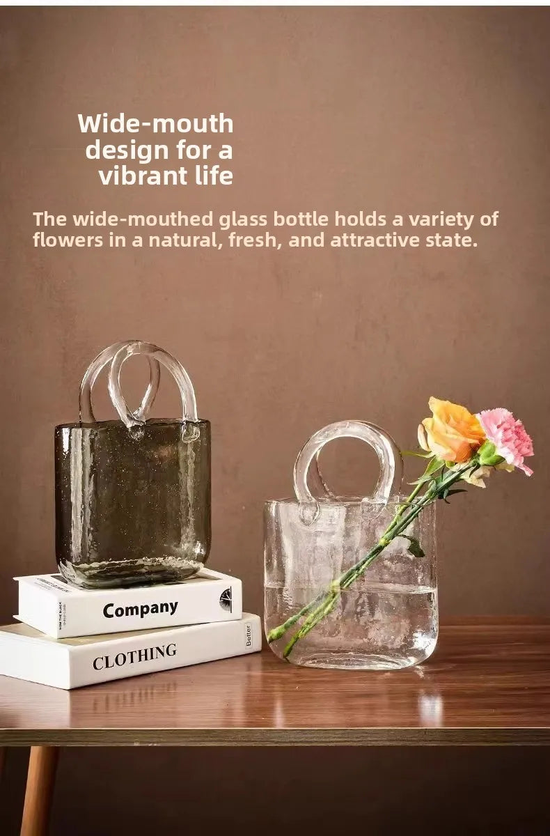 Transparent Glass Handheld Vase Creative Hydroponic Flower Arranger Living Room Decorative Tabletop Aquarium Modern Simplici