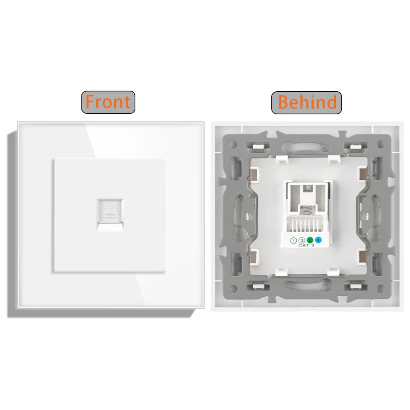Cat6 rj45 wall socket network socket with TV wall data double socket telephone crystal glass panel rj45 network socket computer