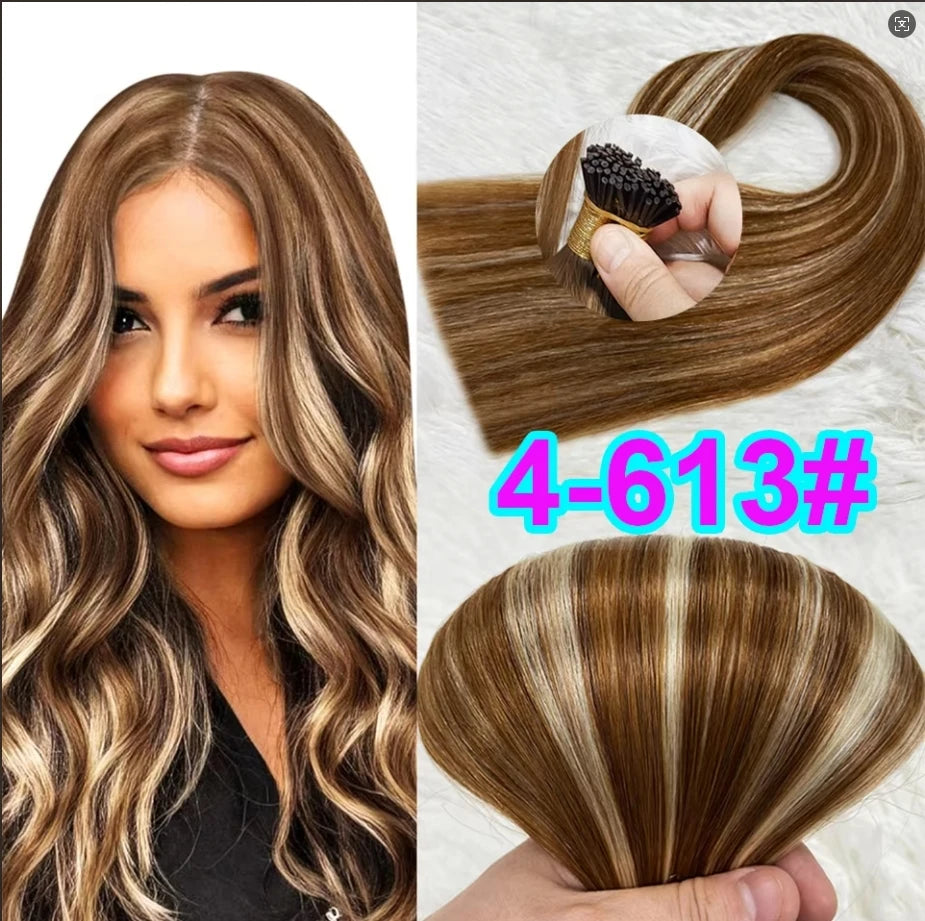 I Tips Virgin Hair Extensions 27# For Black Women 100% Remy Bulk Hair I Tip Natural Hair Extensions Straight Natural Fusion 613#
