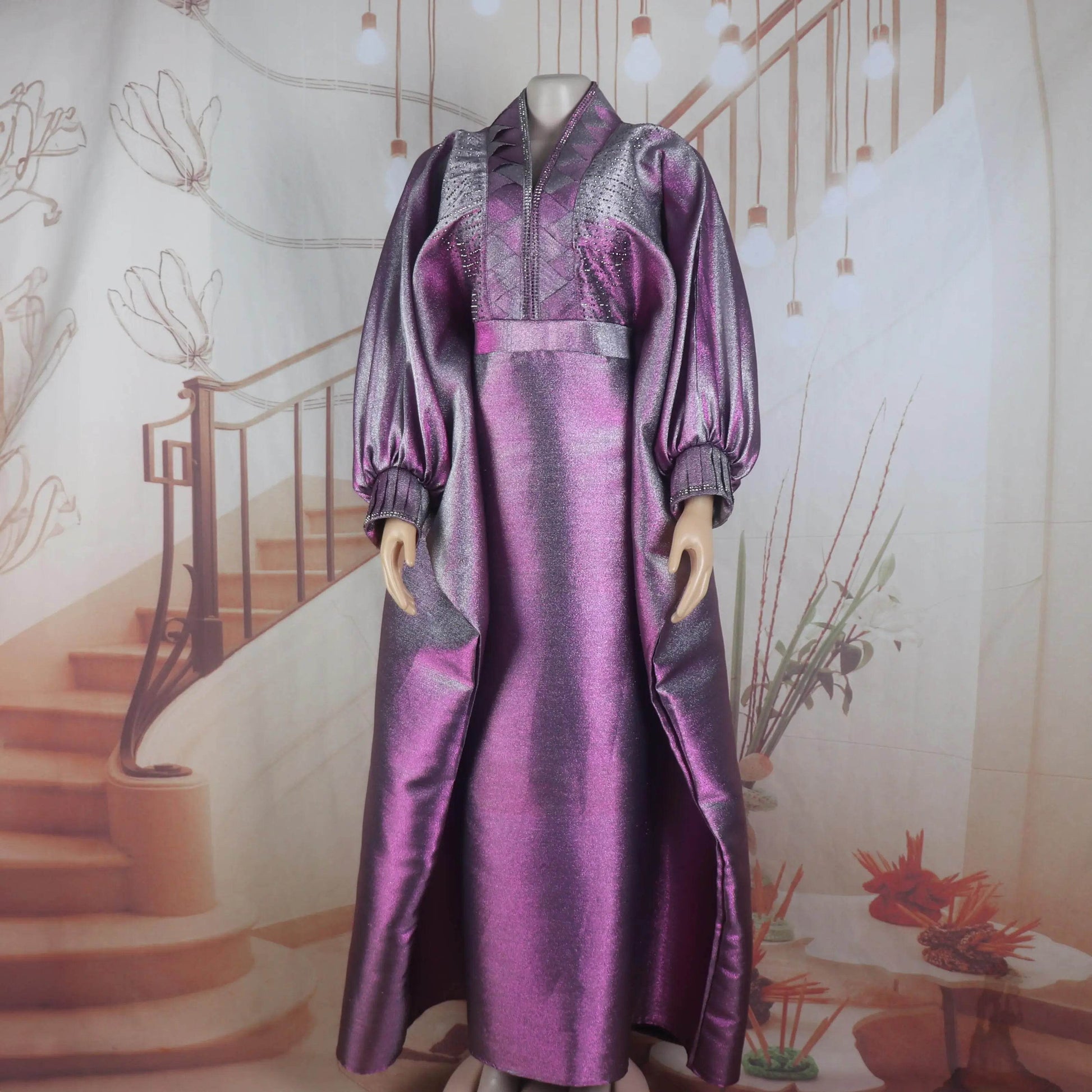 fashion turkey dresses for woman luxury elegant 2025 V-neck rhinestones dresses for church boubou african dresses - AIAZ