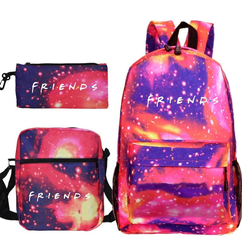 3 Pcs Set Backpack Girls Boys Mujer TV Friends Print Backpacks Fashion School Bags Teenage Friends Knapsack Children Book Bags - AIAZ